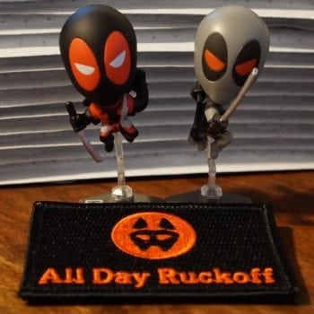 All Day Ruckoff Rectangle Black Red Patch - Deadpool Toys Desk
